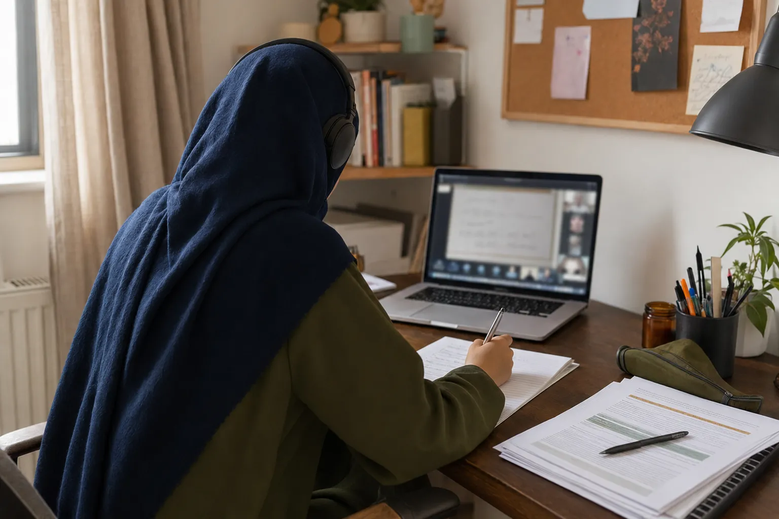 Muslim parent and child completing the online school admissions process