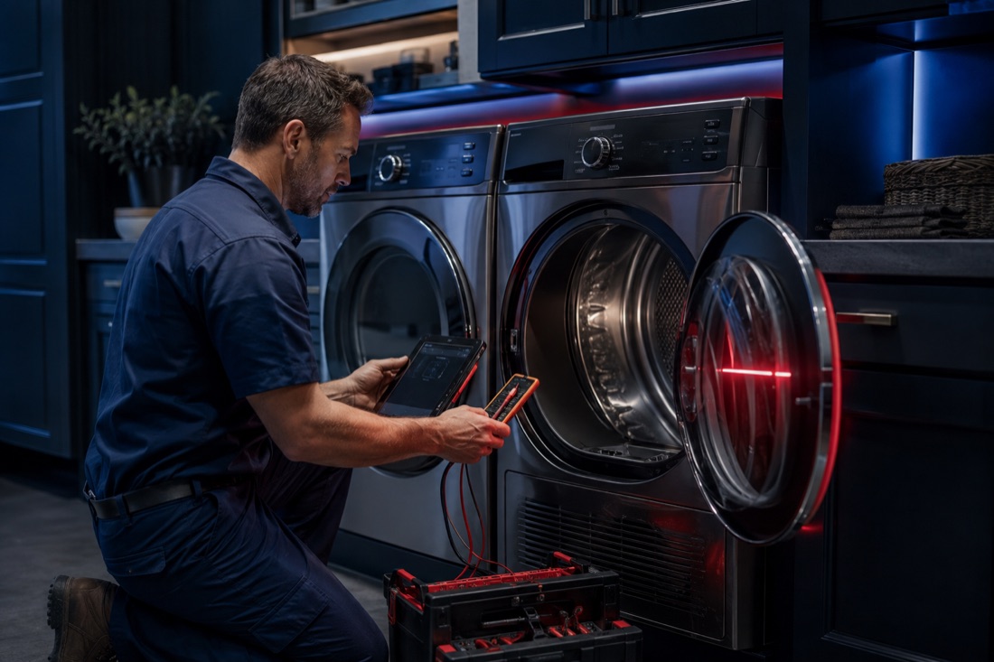 Technician servicing common and high-end dryers