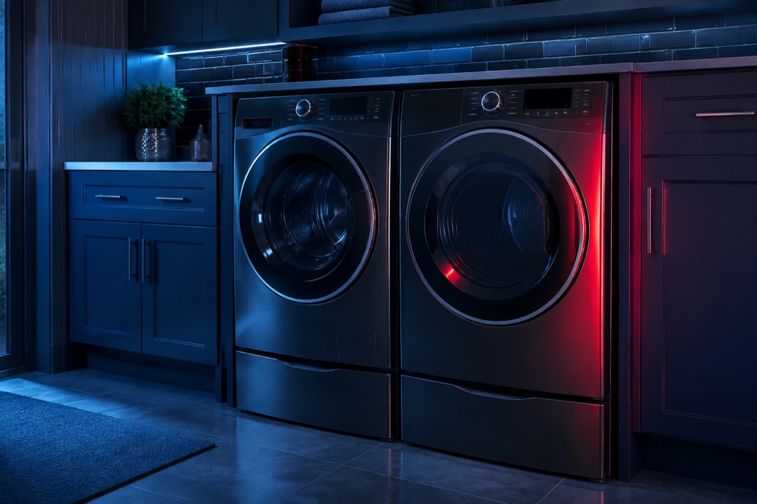 Closed premium dryer in an upscale laundry room