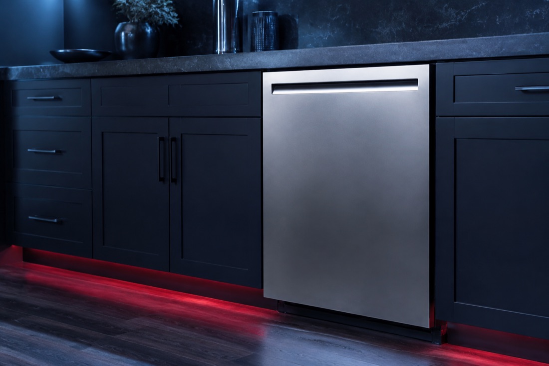 Closed premium dishwasher in an upscale kitchen