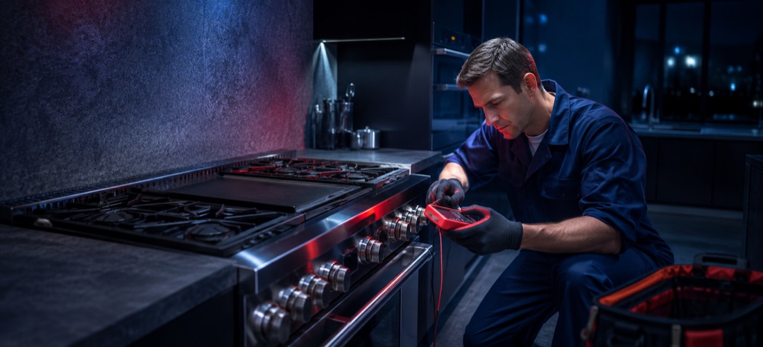 Technician servicing a common and high-end stove