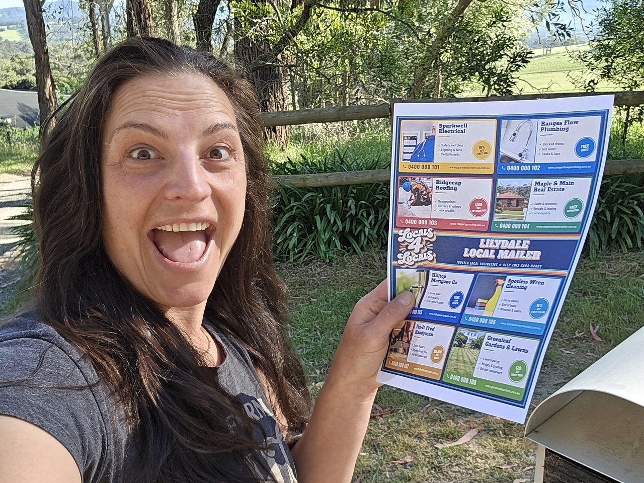 Melanie from Locals 4 Locals holding the Lilydale Local Mailer