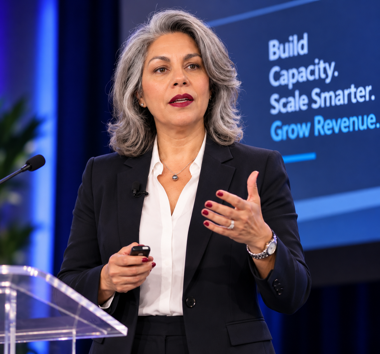 Silvia Torres, founder of AlwaysCPS, speaking on stage about building business capacity