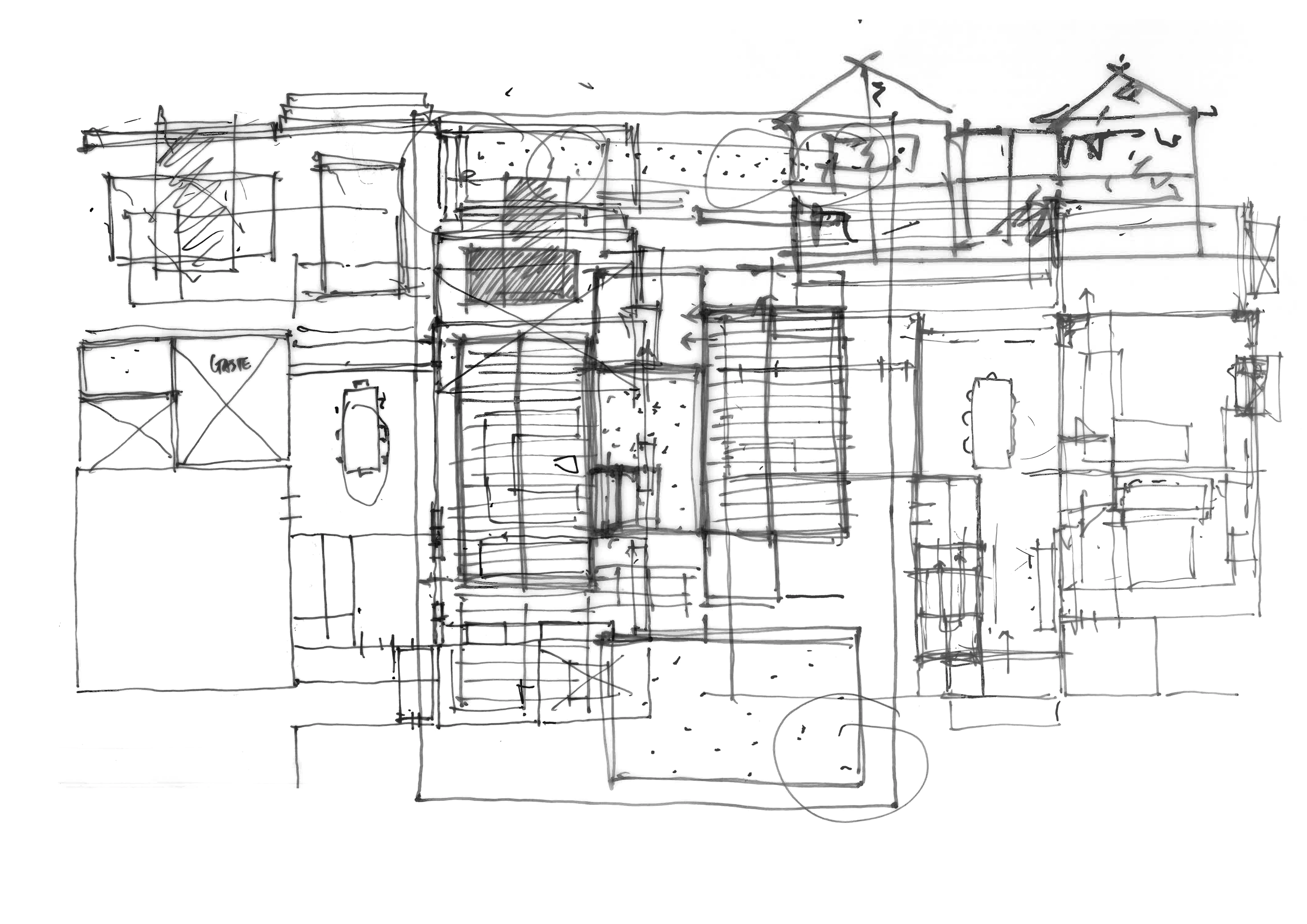 Architectural hand sketch concept drawing