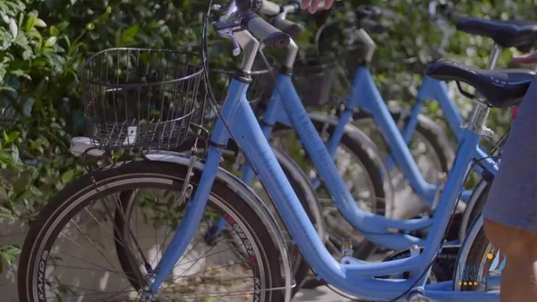 Biciclette azzurre dell'hotel parcheggiate