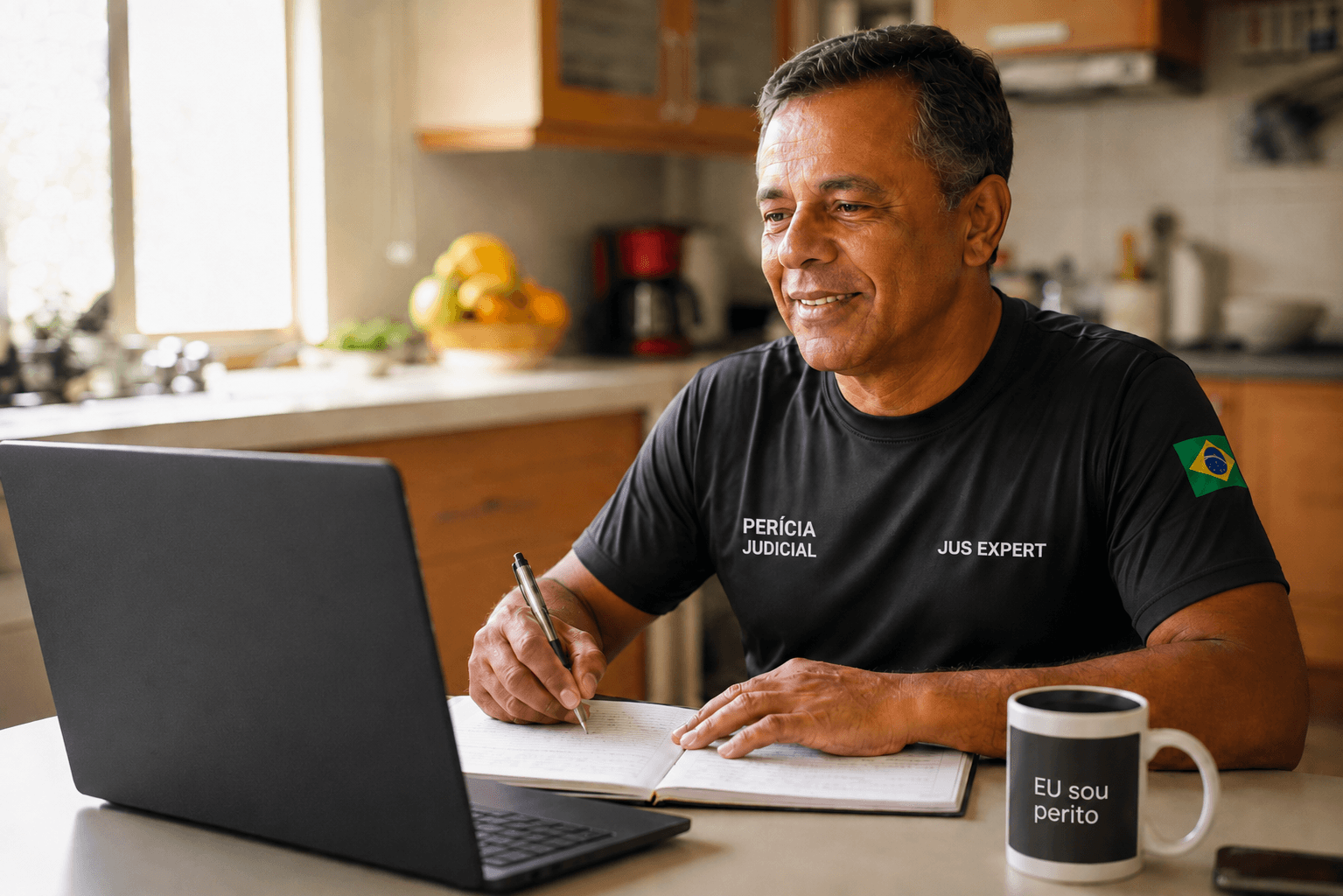Aluno estudando a técnica em casa pelo notebook