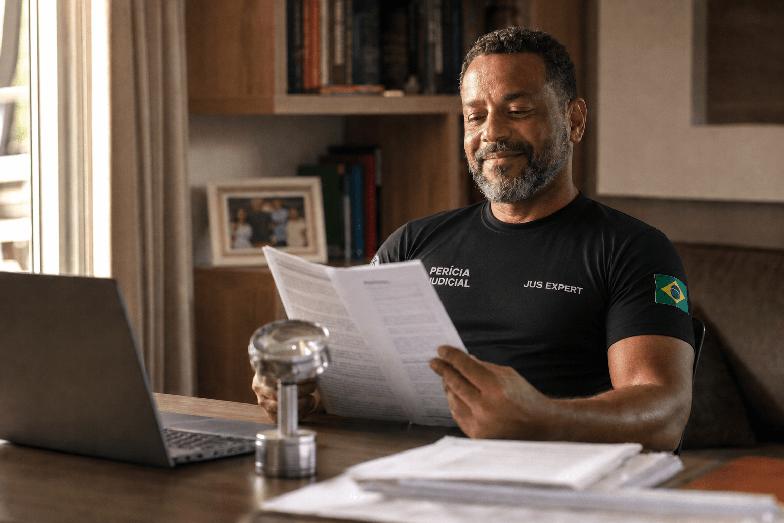 Perito conferindo o laudo pronto no home office