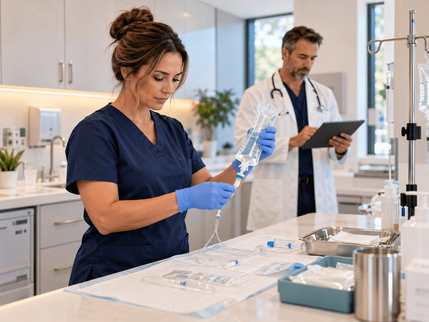 Registered nurse preparing IV therapy under physician protocol – Jenifer's Law compliance