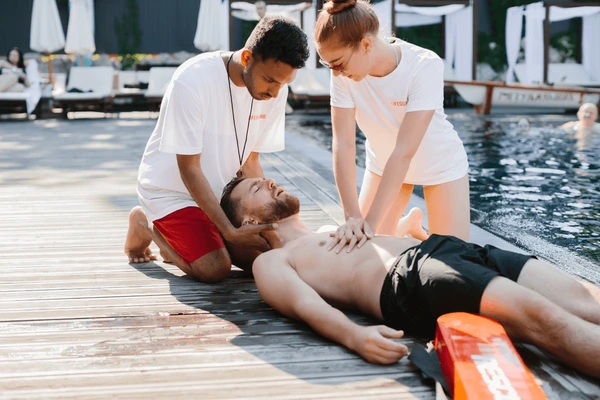 CPR training poolside