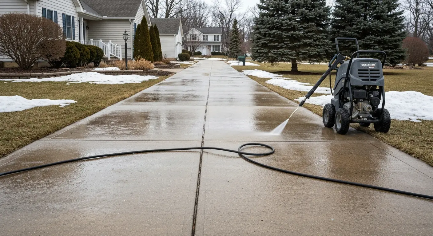 Pressure washing driveway and concrete