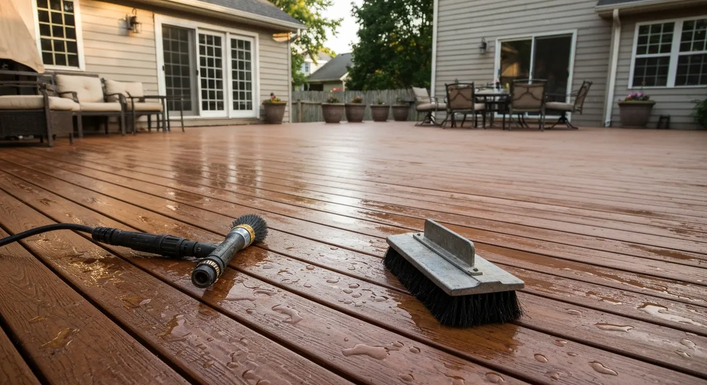Deck cleaning restoring wood surface