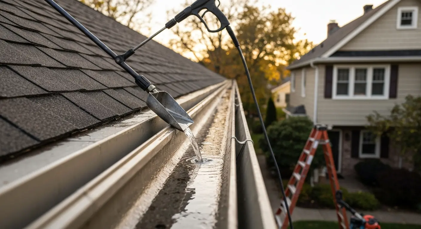 Gutter cleaning and roof line pressure washing