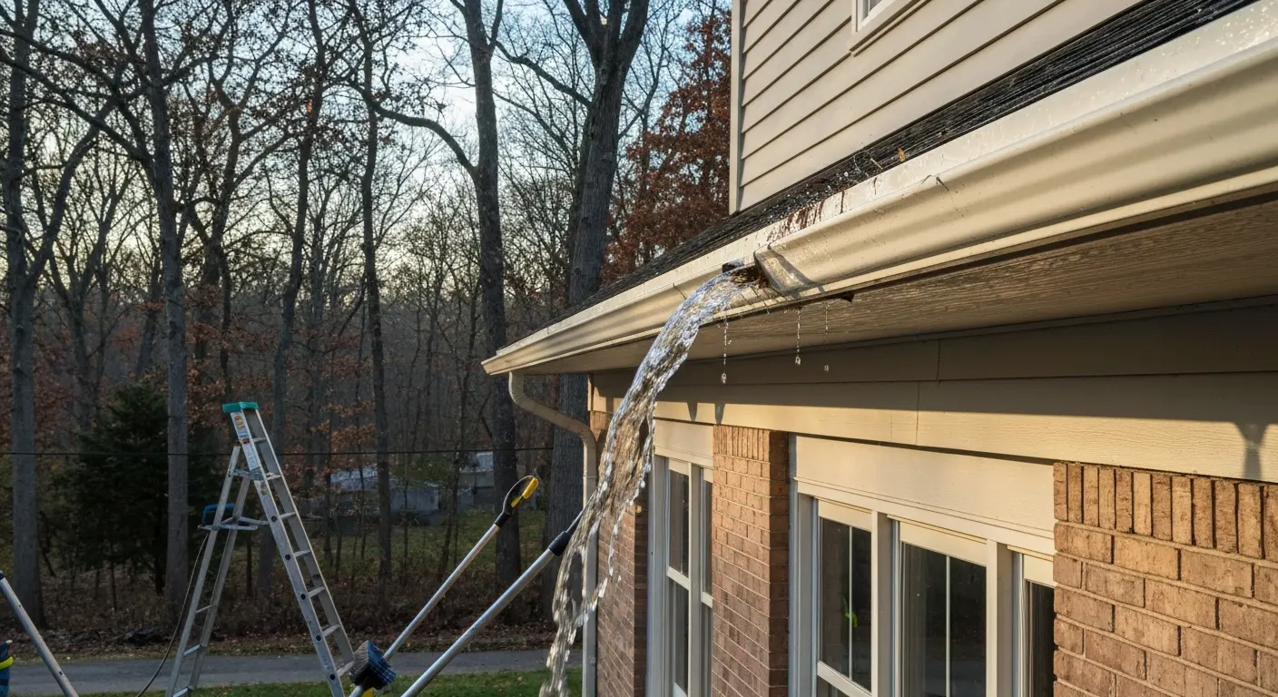 Gutter cleaning near wooded landscape