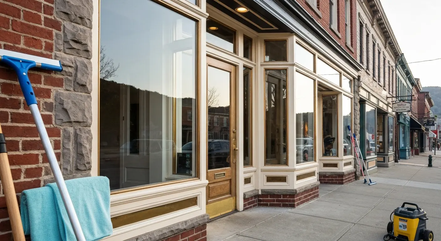 Commercial storefront cleaning downtown Hudson