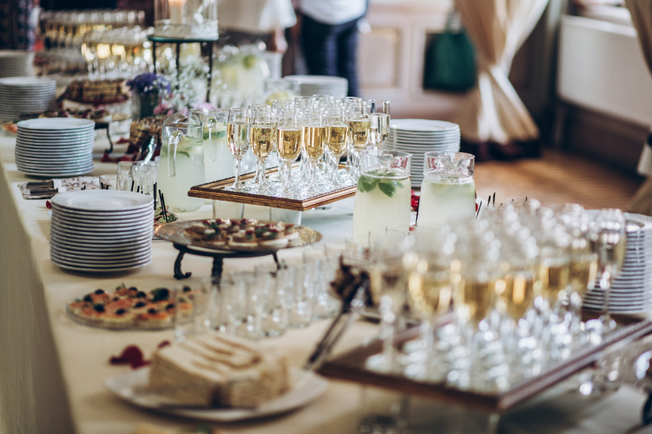 Passed hors d'oeuvres and gourmet small plates beautifully presented for a cocktail-style social gathering or interactive corporate reception.