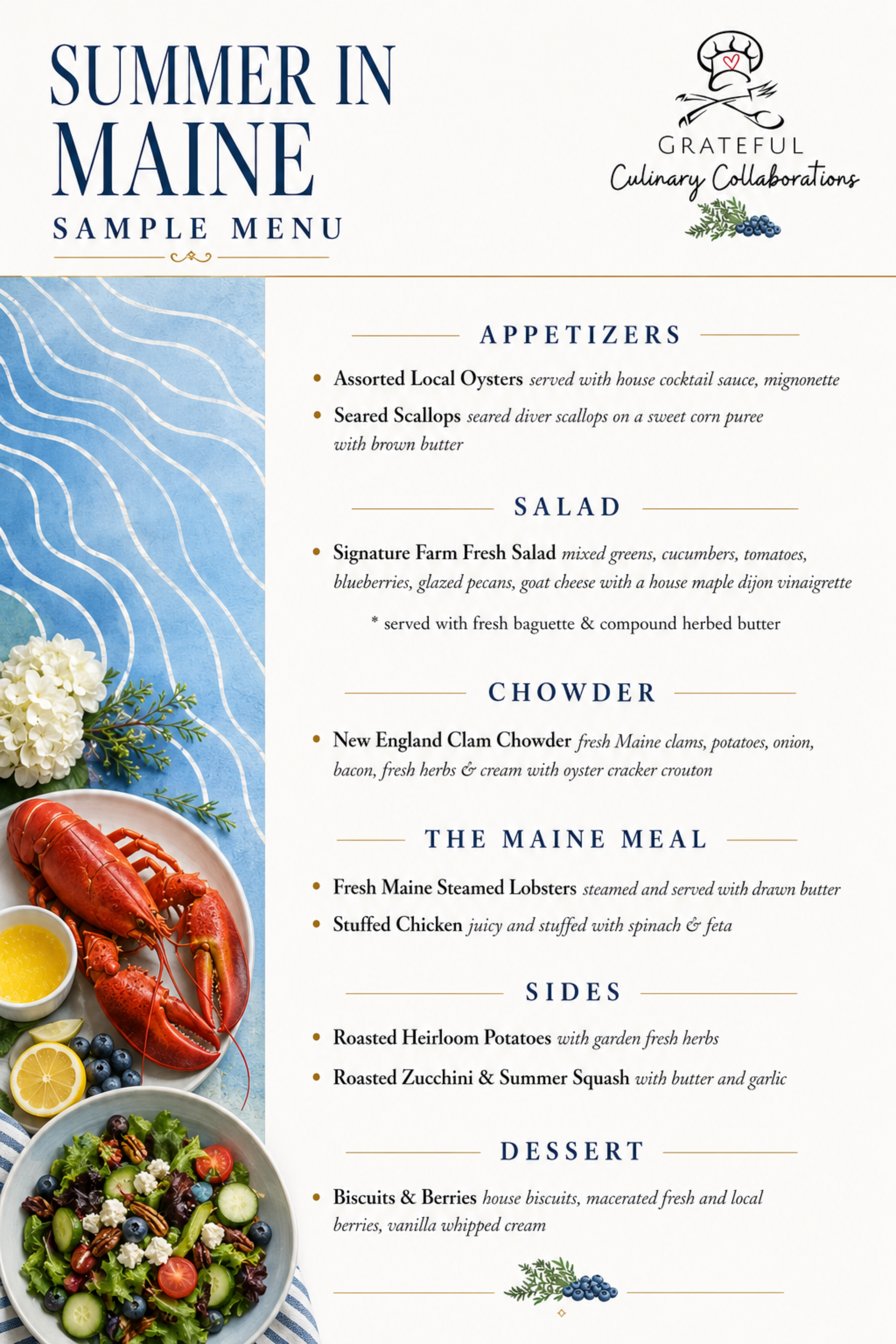 Summer in Maine Sample Menu