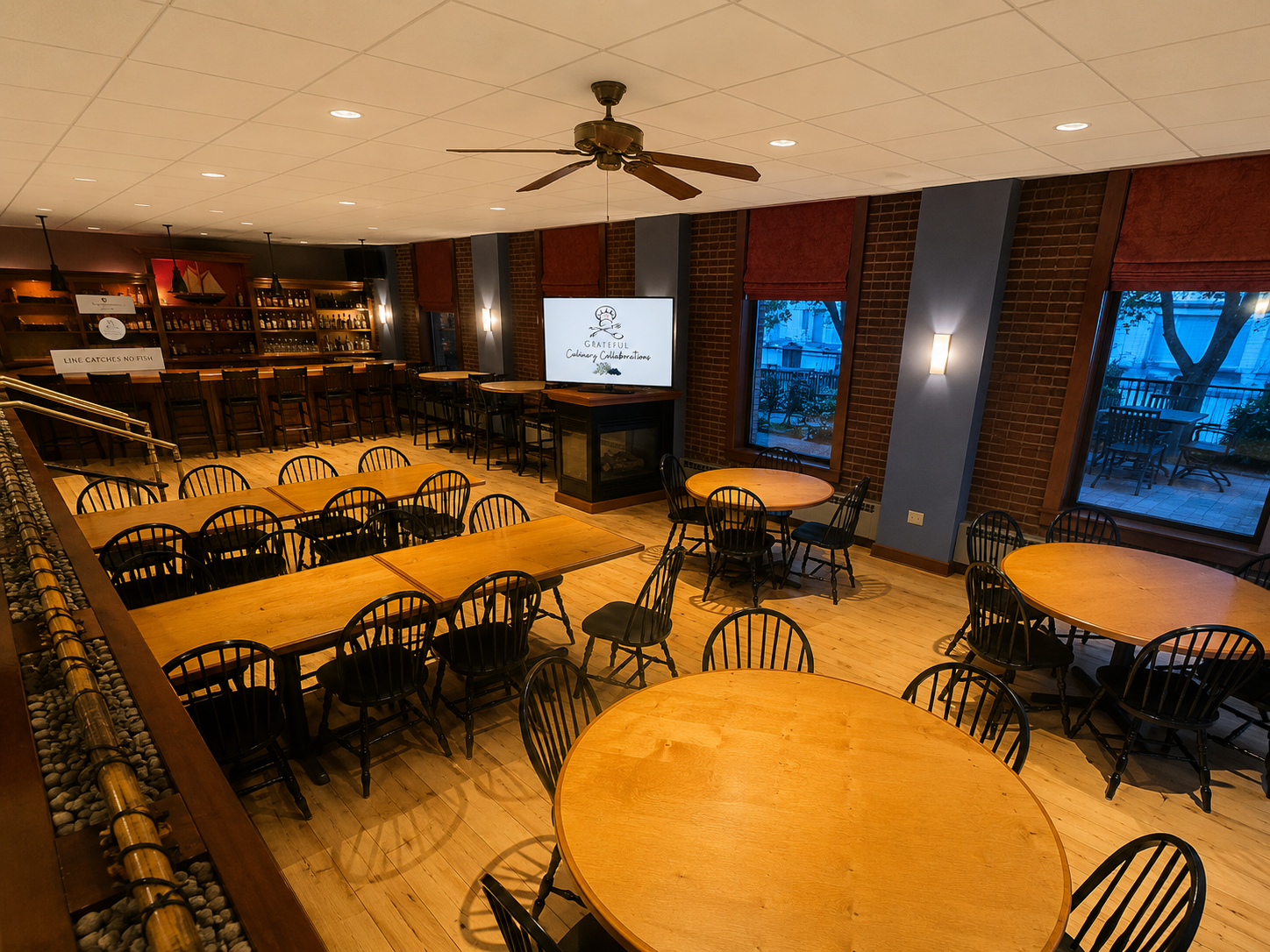 The welcoming, modern South Portland event space set up for a private celebration, community function, or corporate gathering.