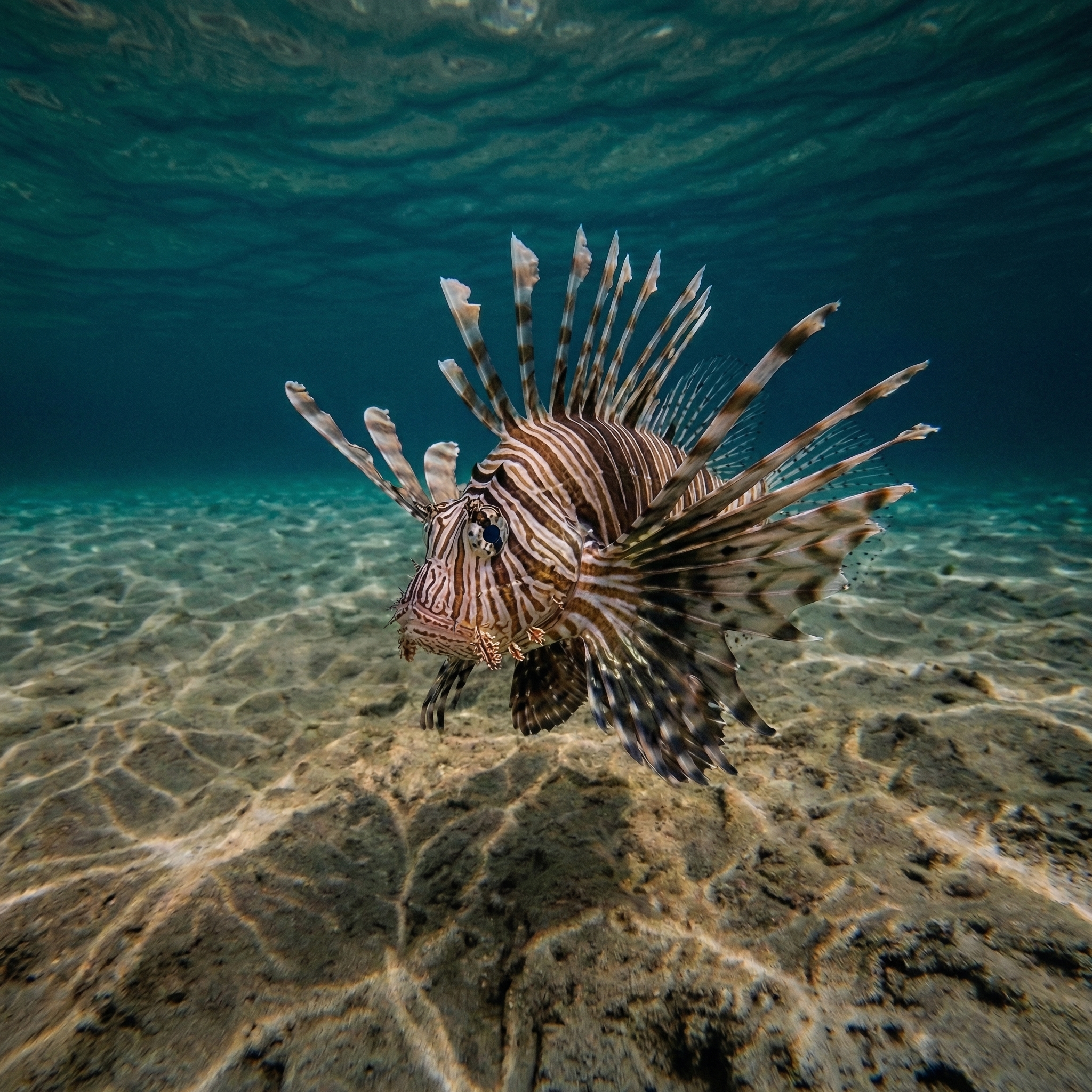Marine turtle swimming in clear ocean water
