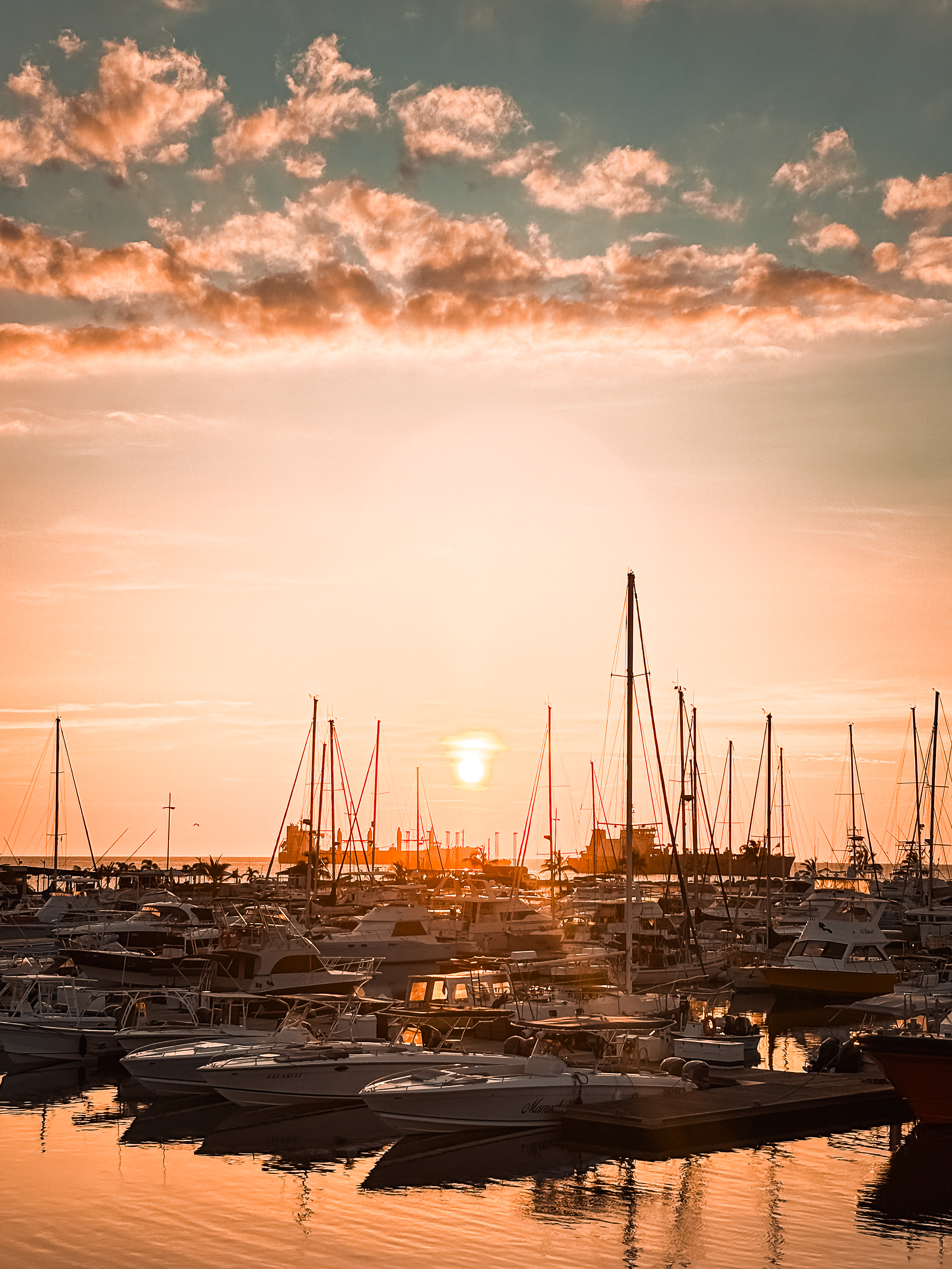 High-end tropical cocktail with garnish in golden hour lighting