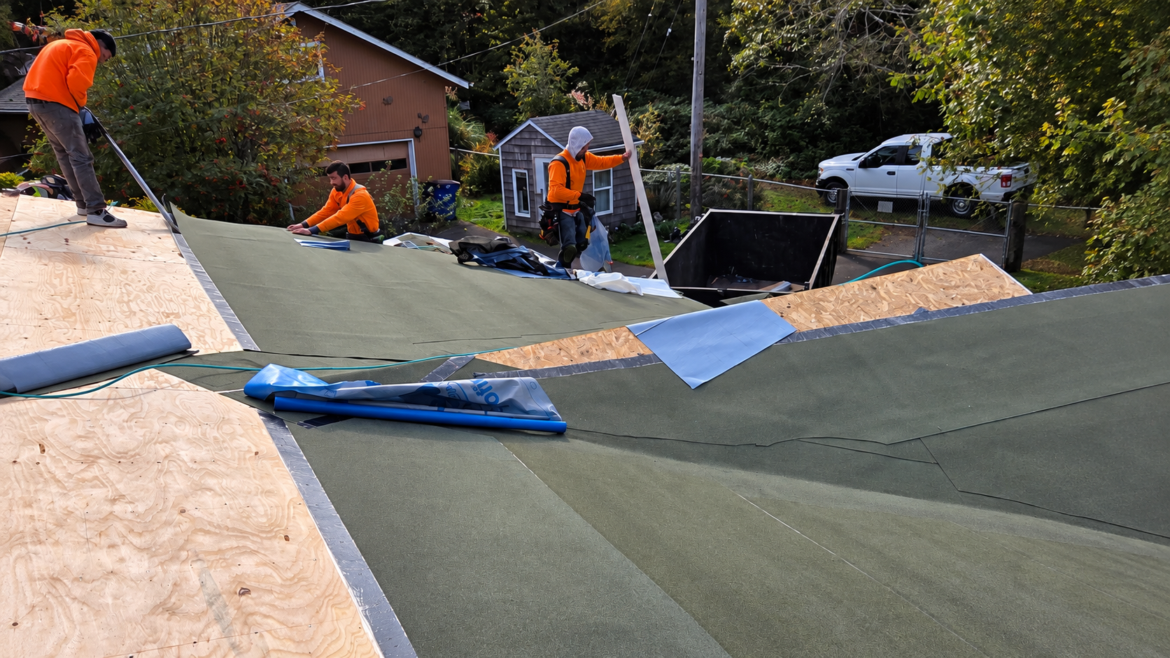 Safeguard Roofing branded truck at an Oregon job site