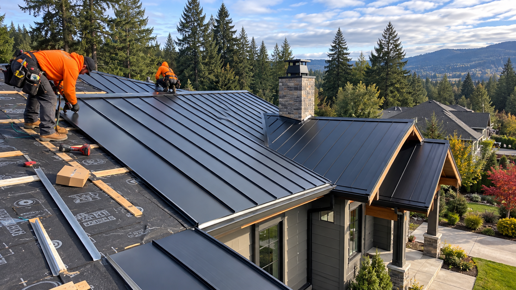 Metal roofing installation on a Willamette Valley home