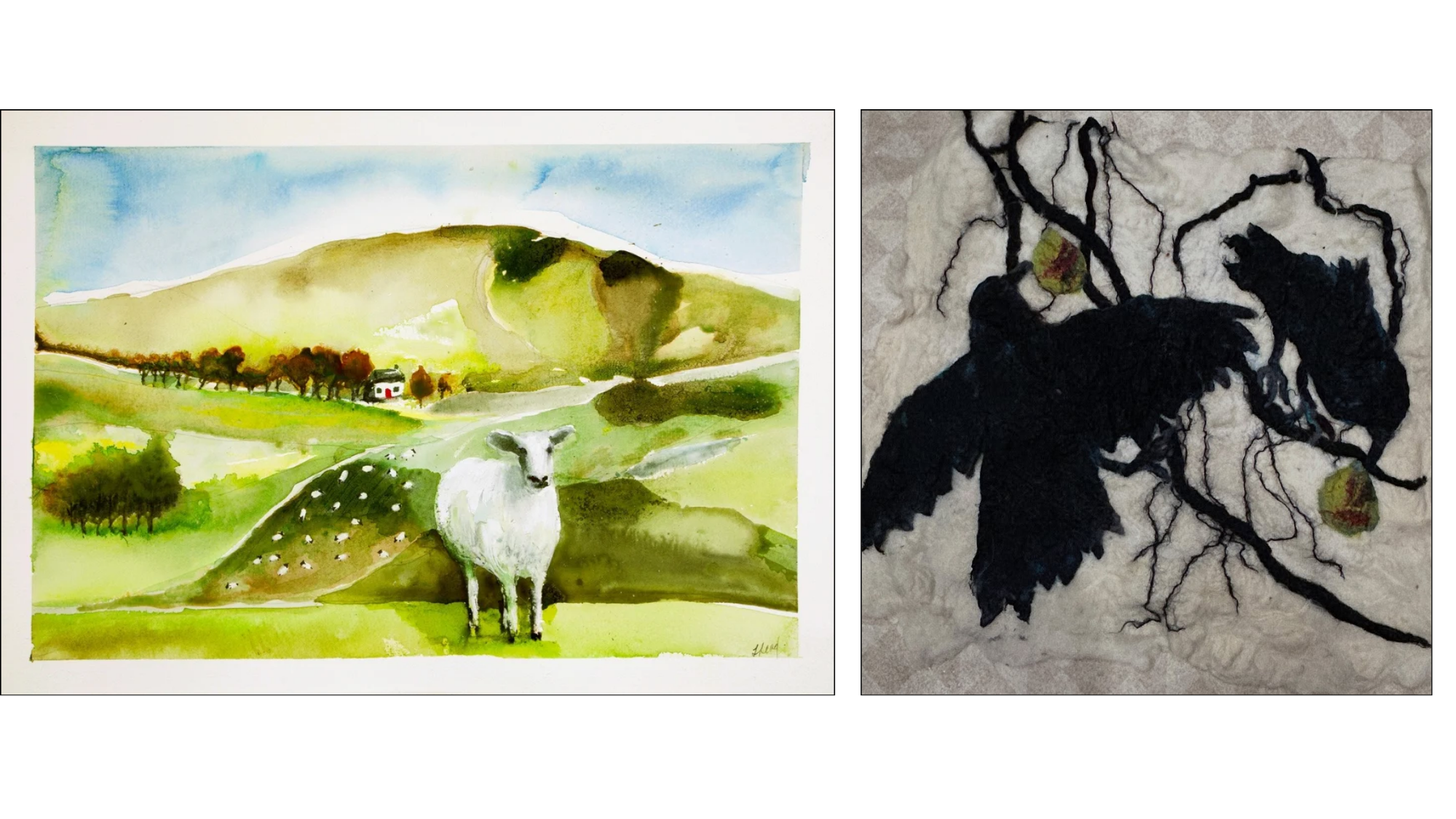 Cheeky Sheep taking centre stage & Wet Felted Characterful Crows- Lydia Leaf's Artwork