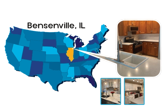 Map of GR8 Granite Surfaces coverage area in Bensenville, IL