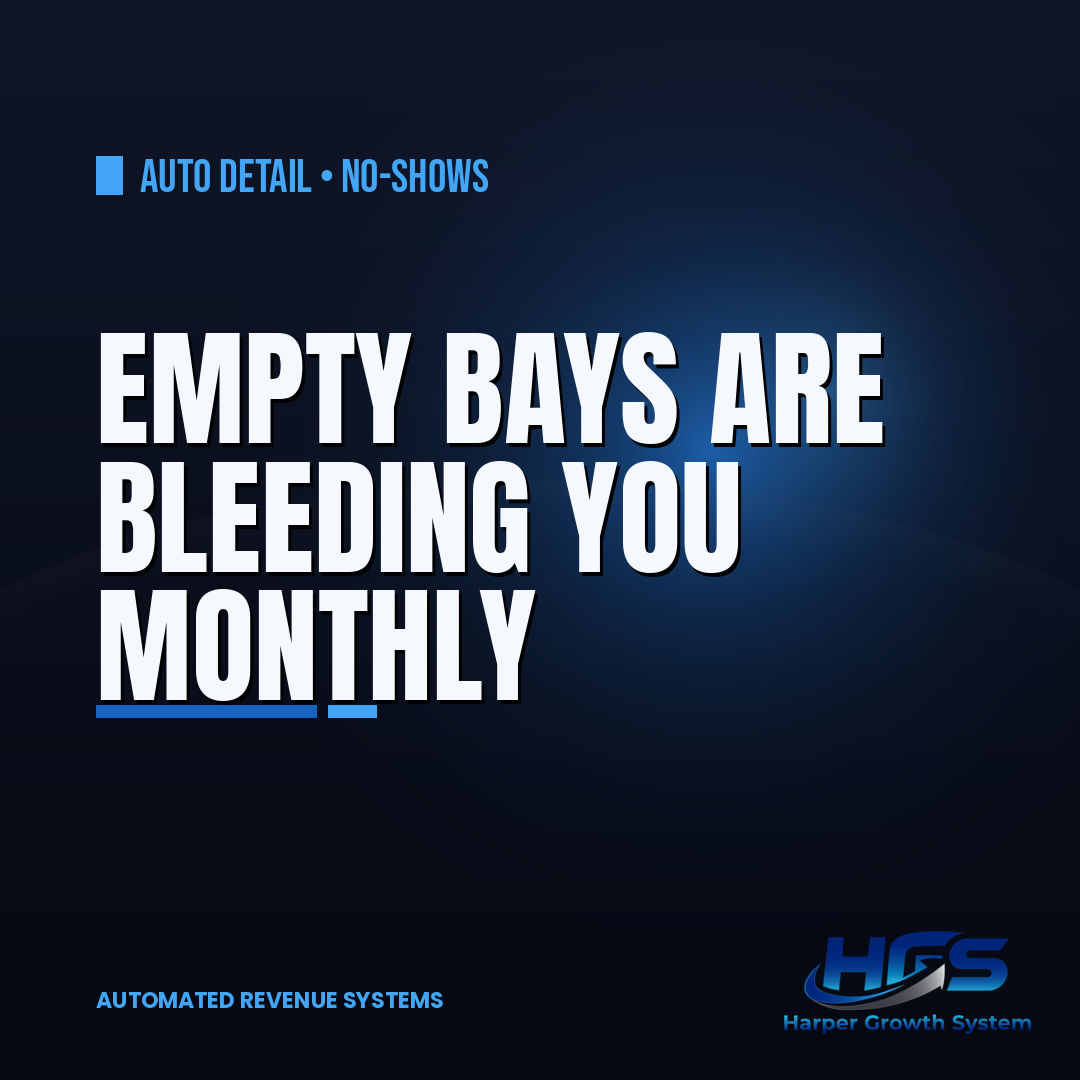 Auto detailing no-shows cost calculator showing empty bay revenue lost monthly and automated reminders that reduce no-shows