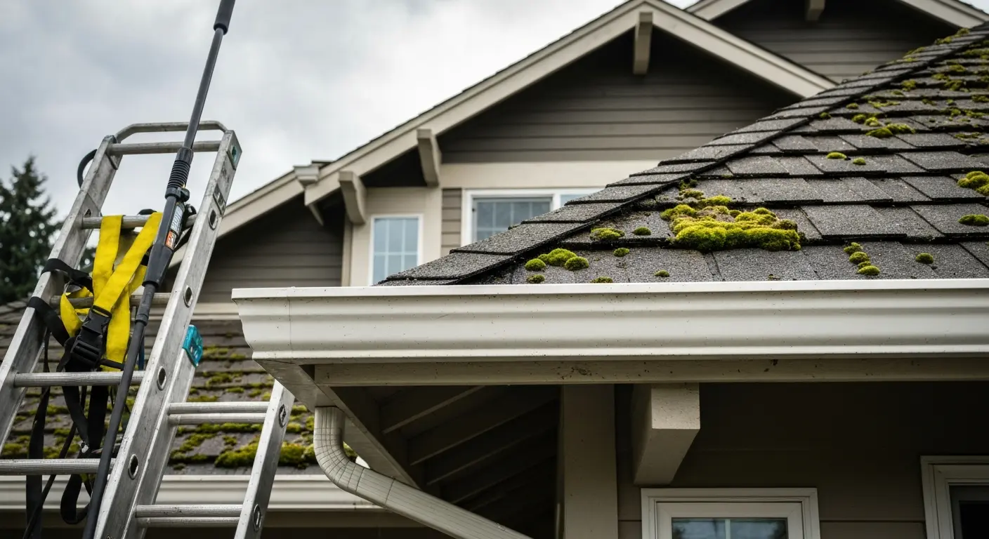 Roof and gutter cleaned