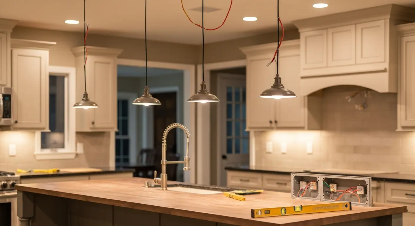 Island with pendant lighting