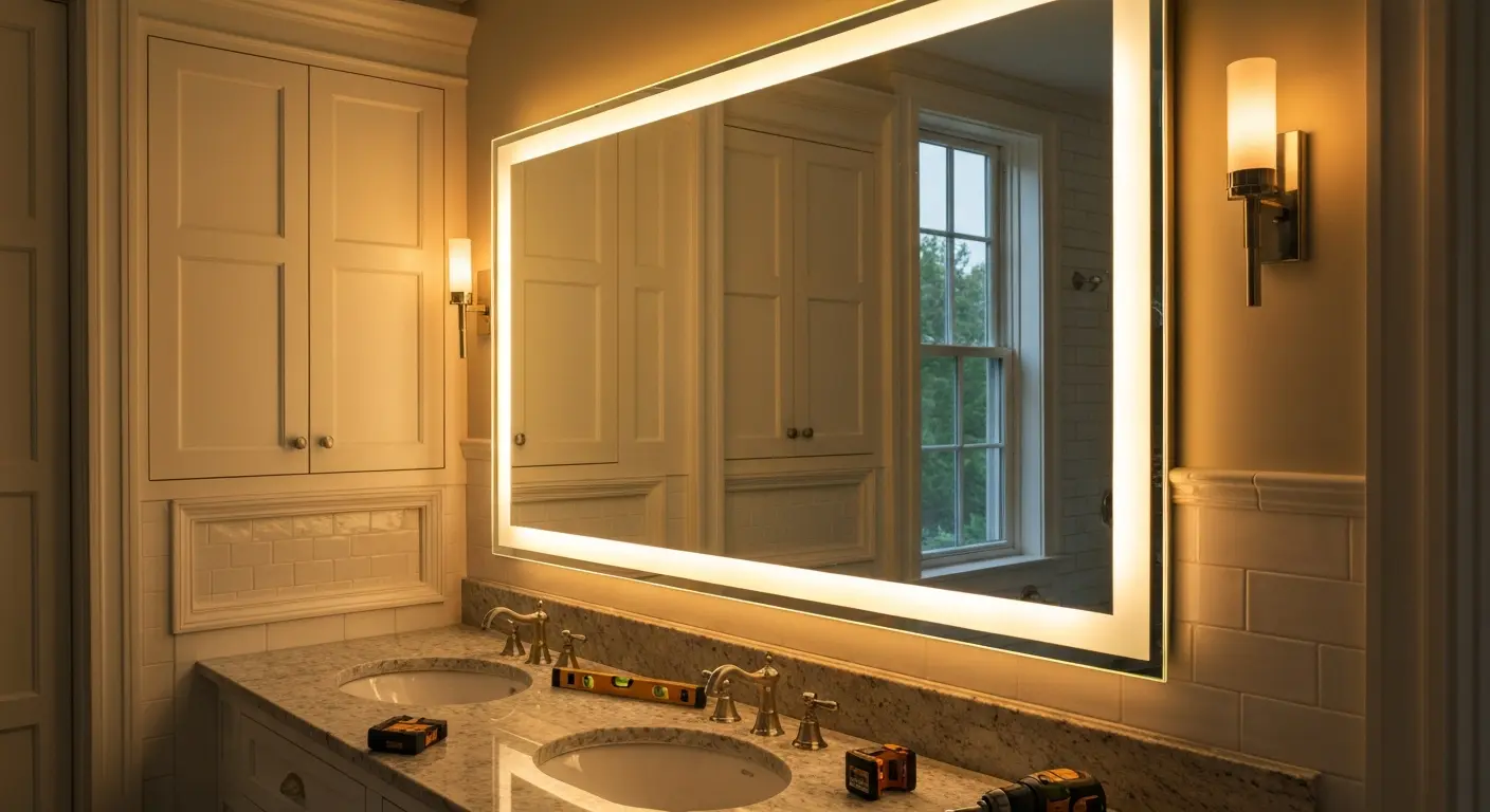 Backlit mirror installation