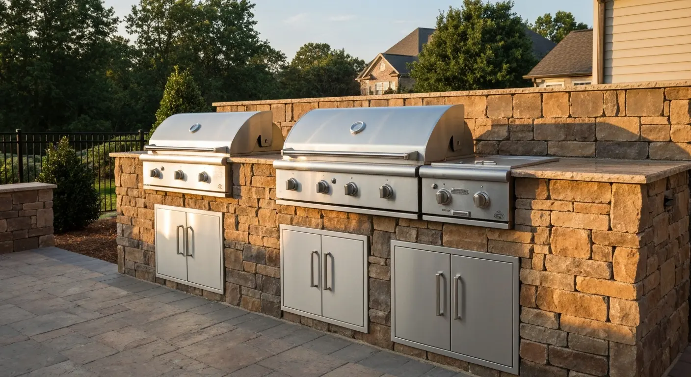 Built-in grill station with stone base