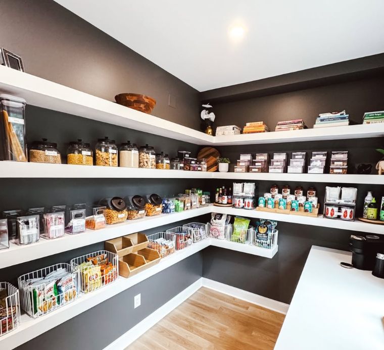 Custom organized pantry with labeled food storage and kitchen organization systems by Clean House