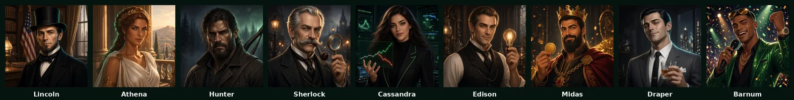 Your AI sales team: Lincoln, Athena, Hunter, Sherlock, Cassandra, Edison, Midas, Draper and Barnum