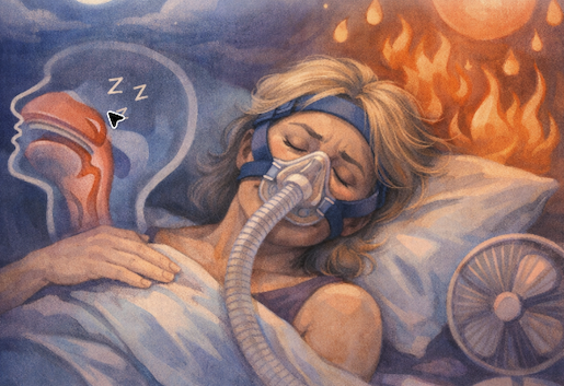 a woman struggles with sleep apnea during menopause