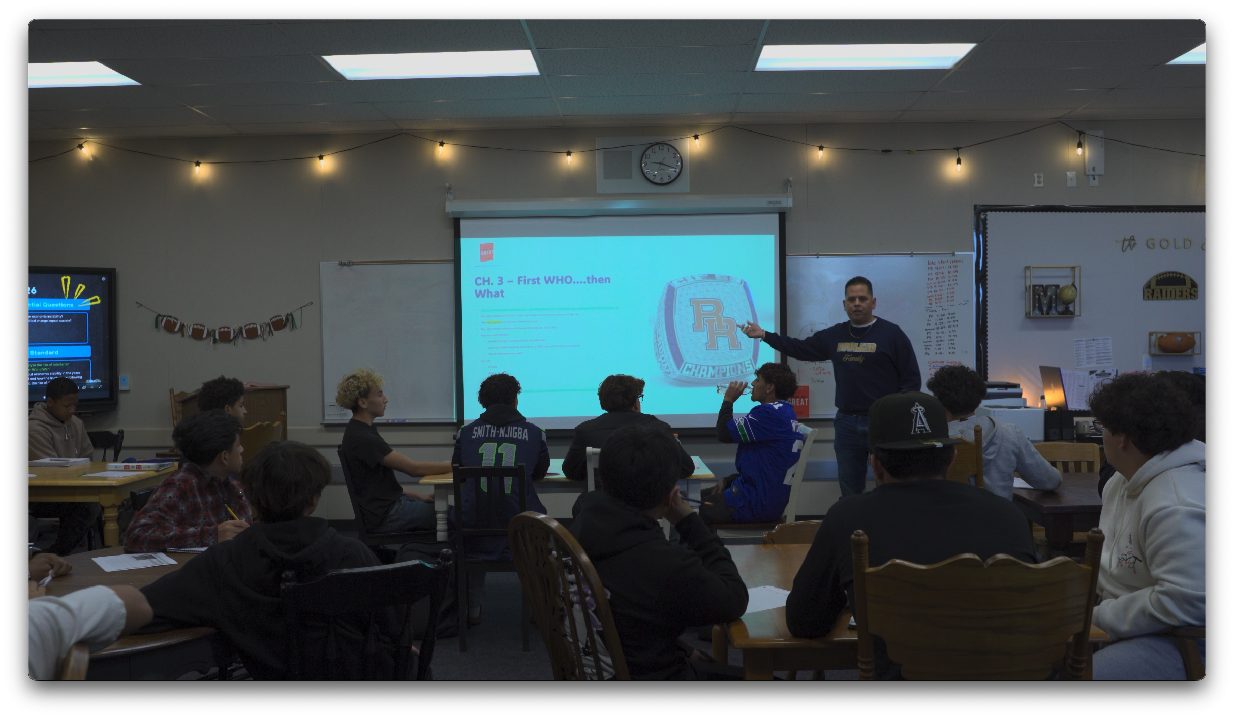 Rowland Raiders Football culture meeting with players and coaches
