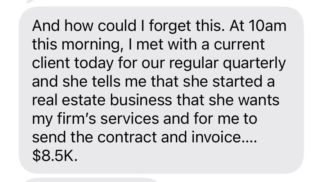 Client testimonial showing 8.5k opportunity