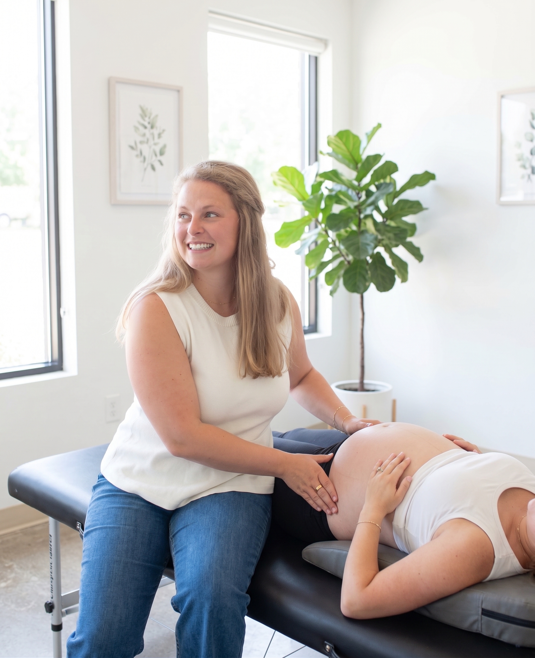 Dr. Keeley providing gentle prenatal chiropractic care at Sundays Chiropractic Co. in Monument, Colorado