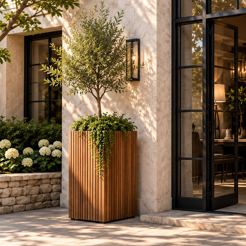 Natural wood planters