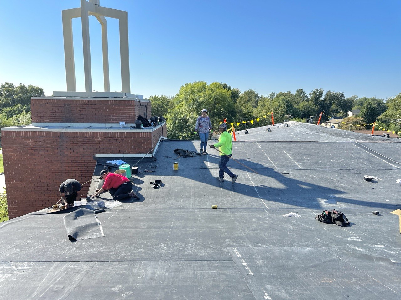 Commercial EPDM Roof at a Church in Tulsa, OK - Membrane Application & Seaming - High Resolution View 8