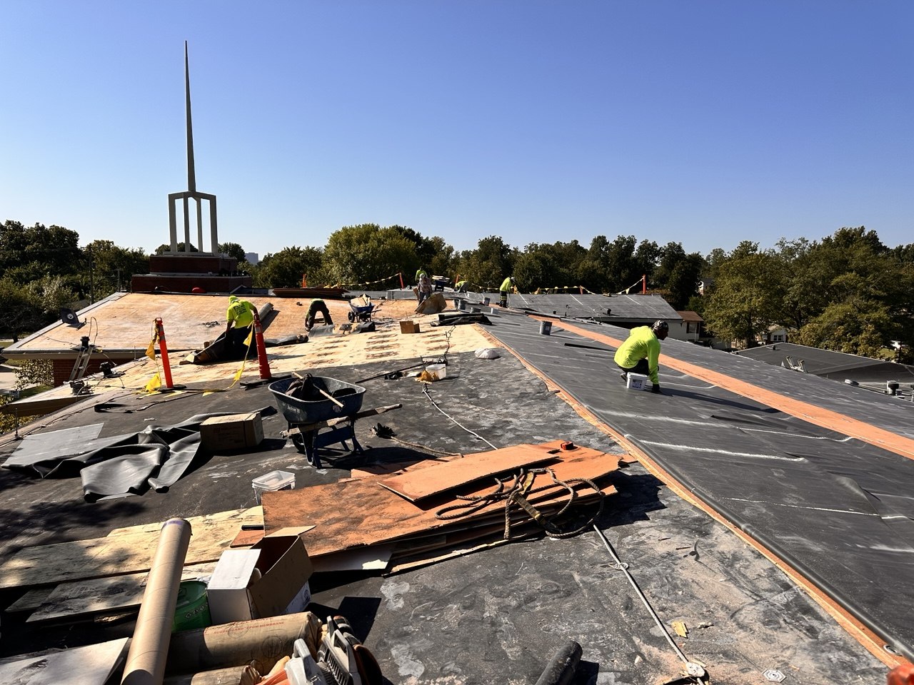 Commercial EPDM Roof at a Church in Tulsa, OK - Membrane Application & Seaming - High Resolution View 6