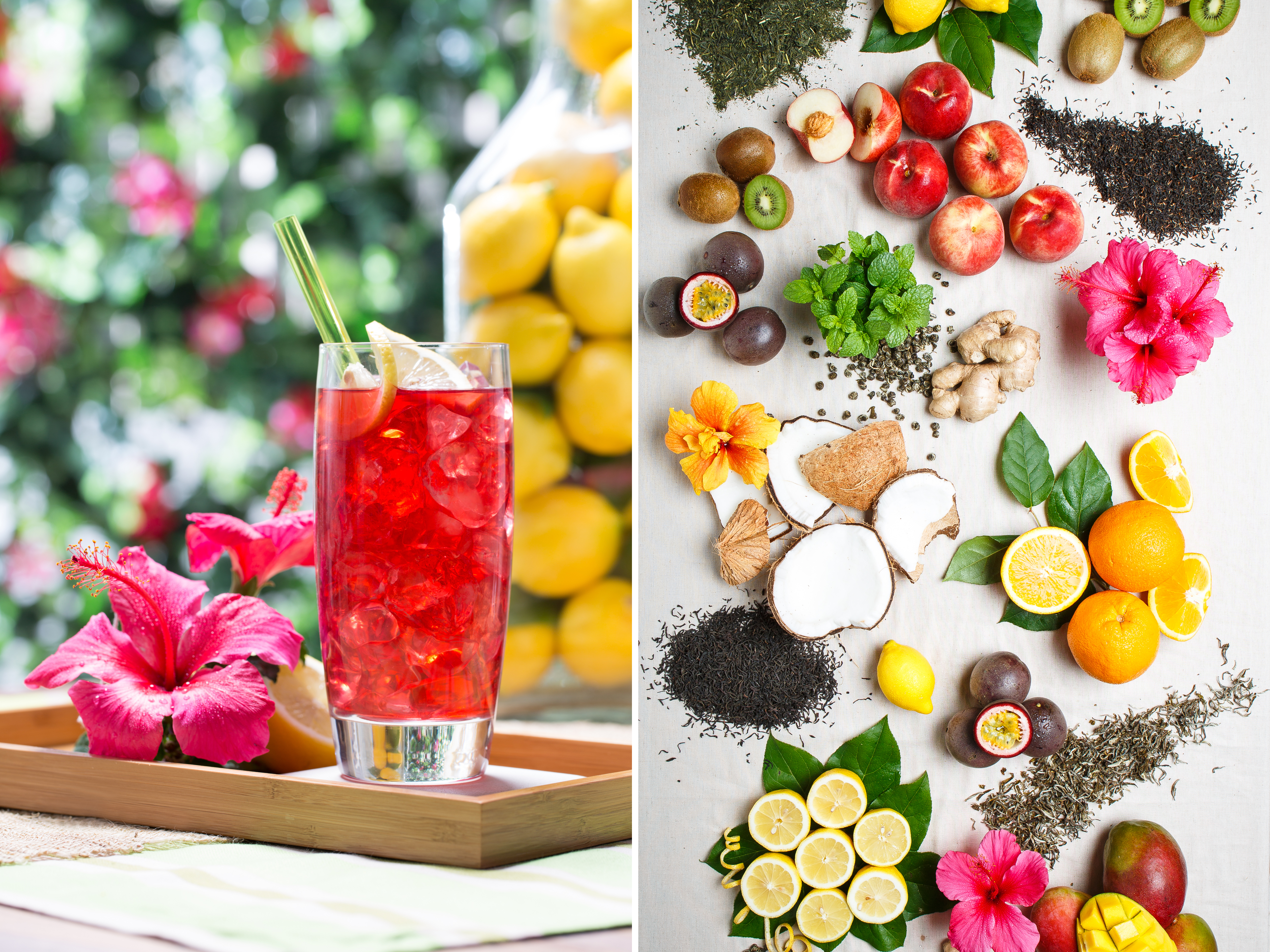 Beverage photography featuring a flavored iced tea and fresh ingredients, photographed in Los Angeles for food and beverage brand marketing and visual storytelling.