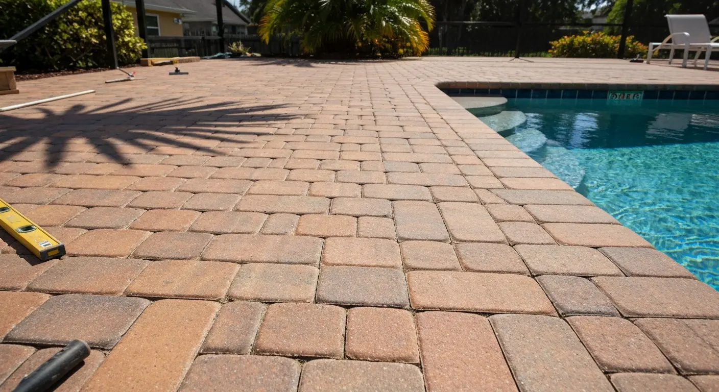 Pool deck brick paver installation