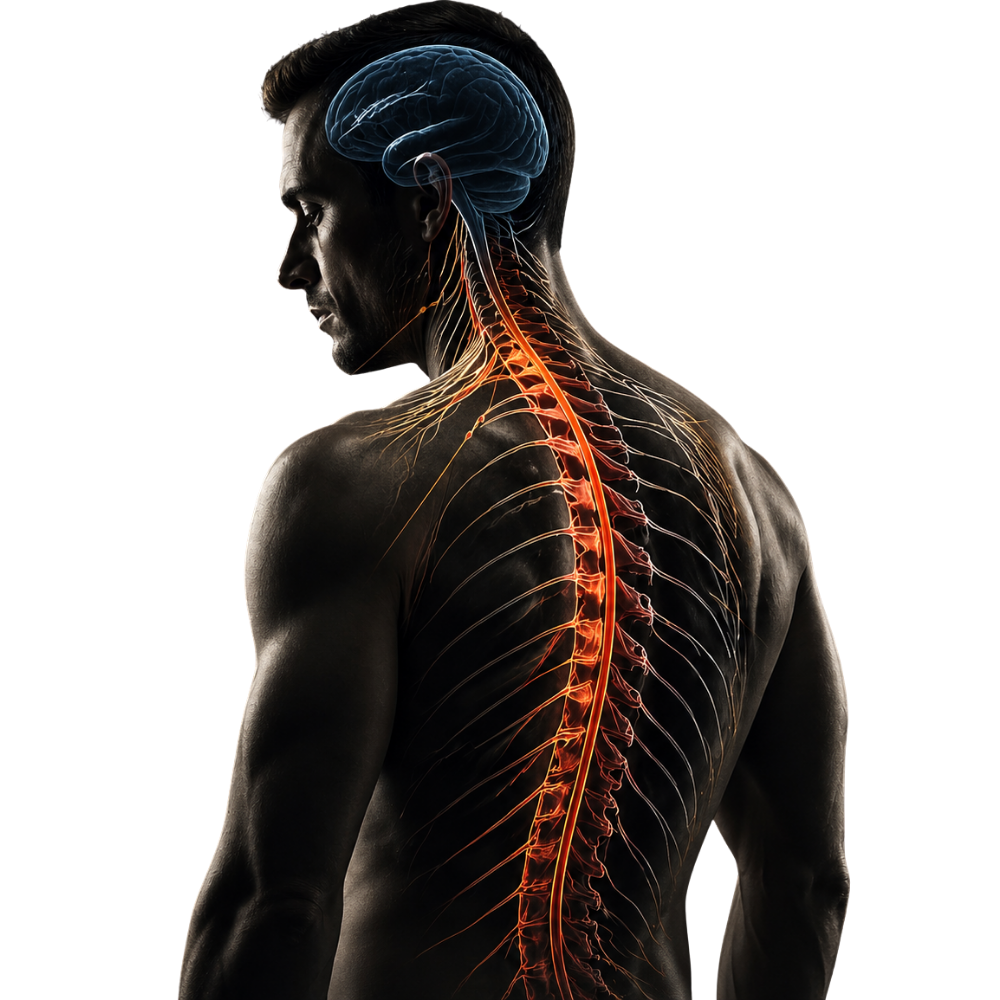 Anatomical illustration showing nervous system under stress
