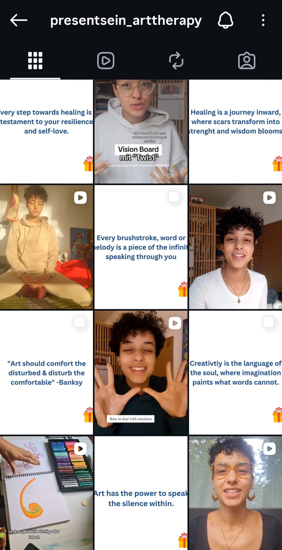 Initial checkerboard Instagram grid layout of Presentsein before slow marketing transformation Initial checkerboard Instagram grid layout of Presentsein before slow marketing transformation