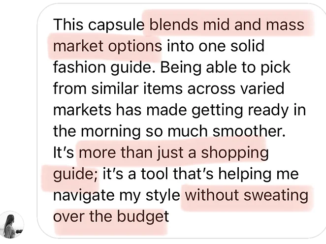 Client review: This capsule blends mid and mass market options into one solid fashion guide.