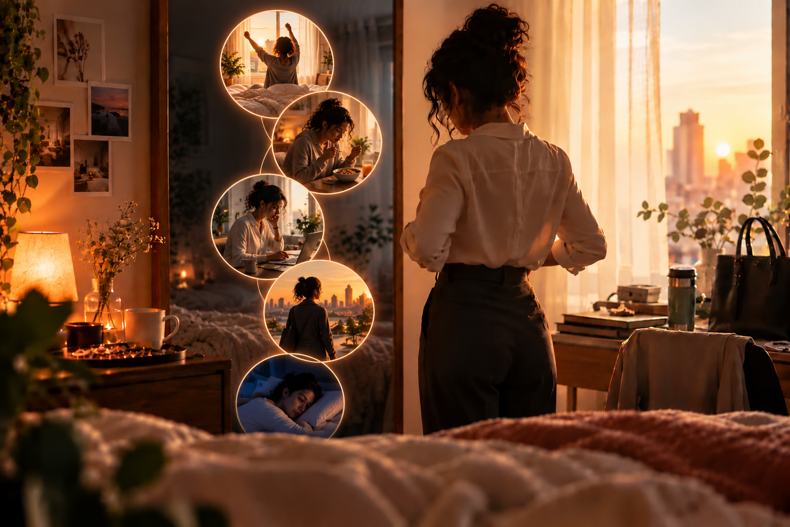 Woman reflecting on her daily routine