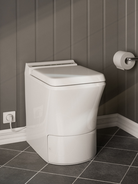 Cinderella incinerating toilet installed in a cottage bathroom
