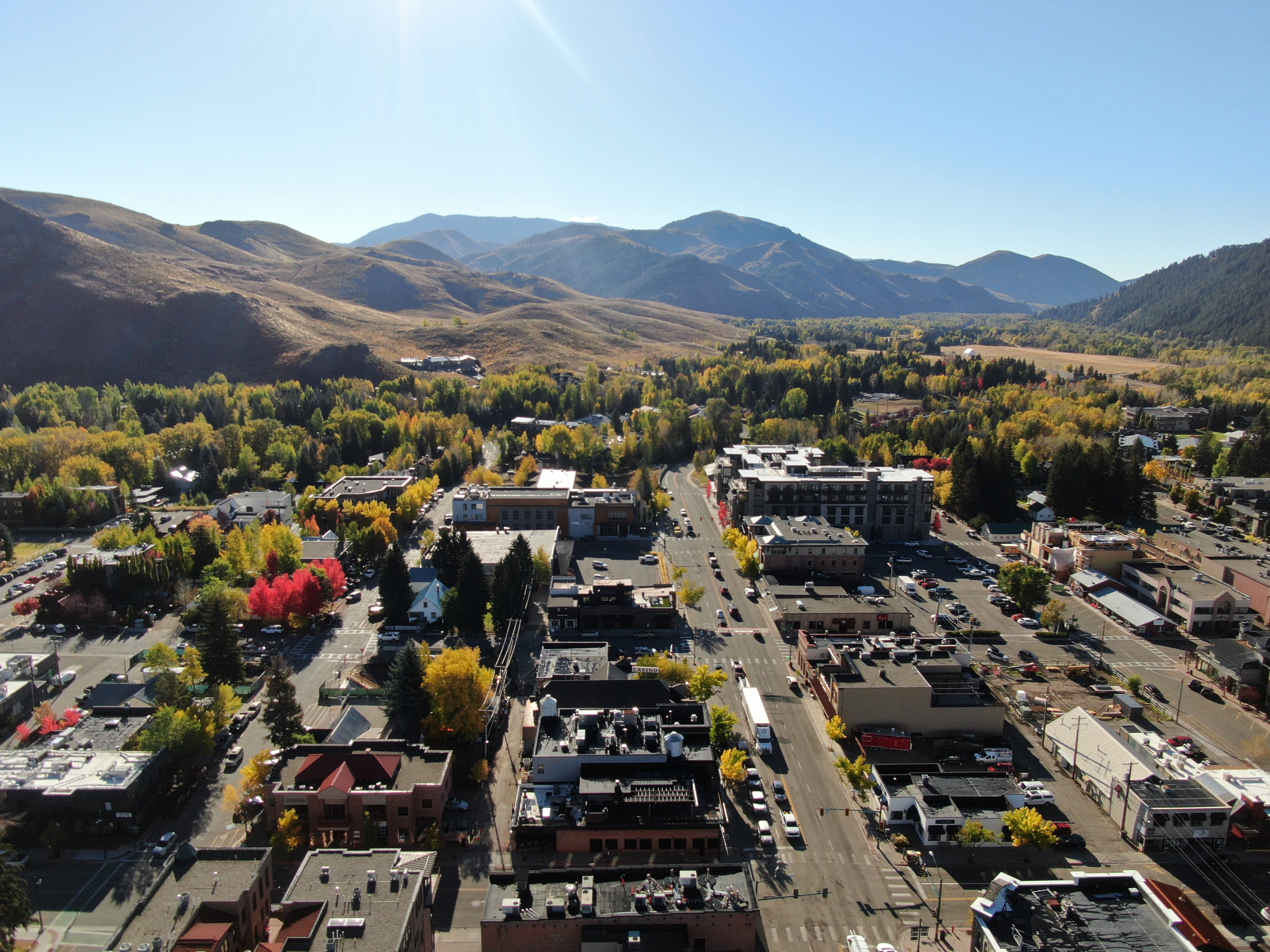 Ketchum town at dusk with Baldy in the background