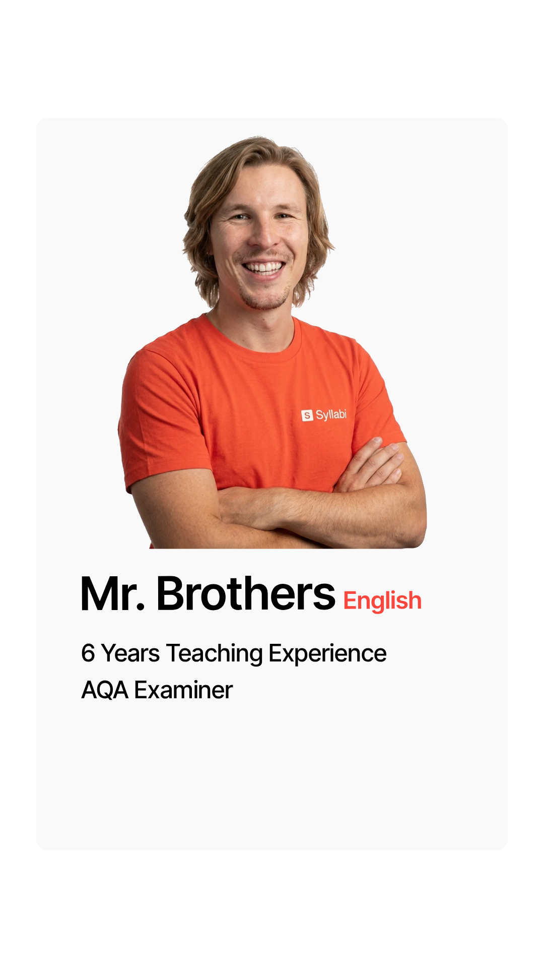 Mr. Brothers, English, 7 years teaching experience